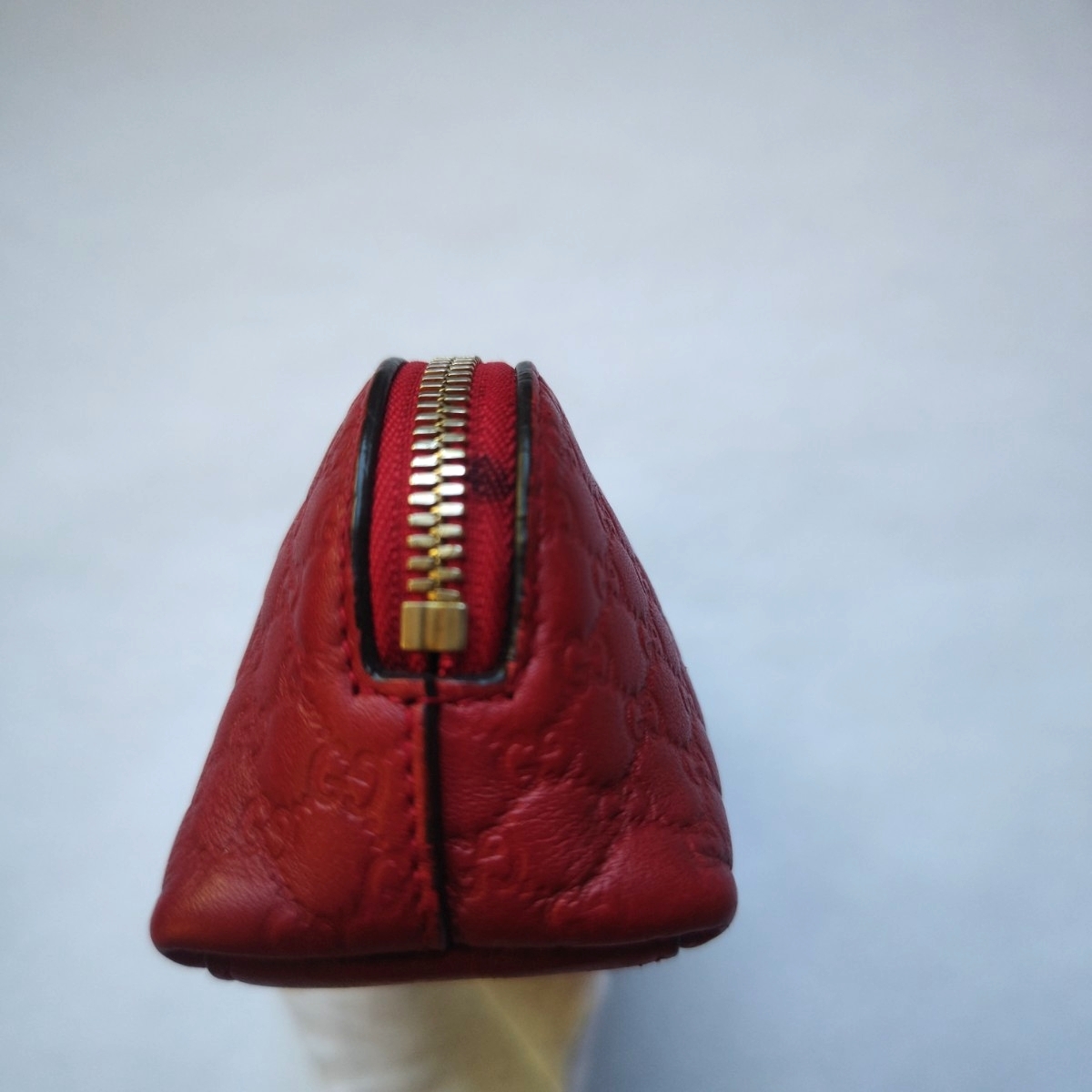 1スタGUCCI グッチ シマ　ポーチ　化粧ポーチ　小物いれレザー革　赤　レッド　ギャランティカード有り　_画像6