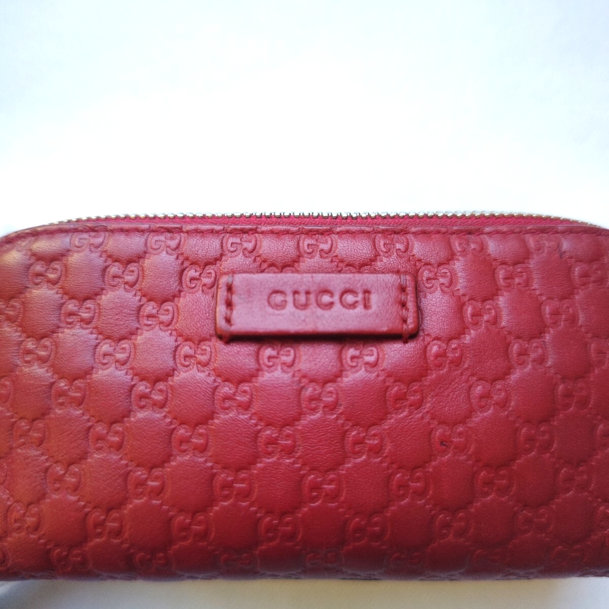 1スタGUCCI グッチ シマ　ポーチ　化粧ポーチ　小物いれレザー革　赤　レッド　ギャランティカード有り　_画像9
