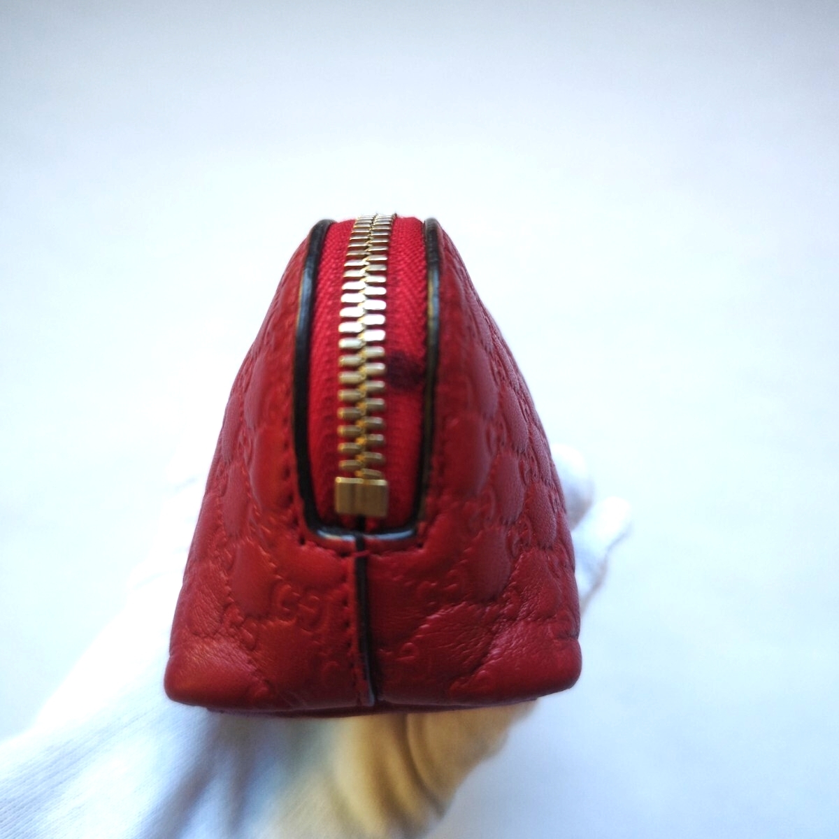 1スタGUCCI グッチ シマ　ポーチ　化粧ポーチ　小物いれレザー革　赤　レッド　ギャランティカード有り　_画像10