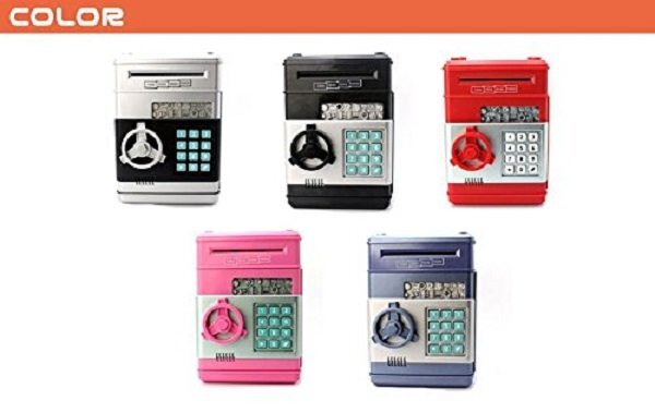 【vaps_2】金庫型 デジタル 貯金箱 ATM 暗証番號 紙幣 硬貨 対応 パスワード セキュリティ 安全 《ブラック》 送込