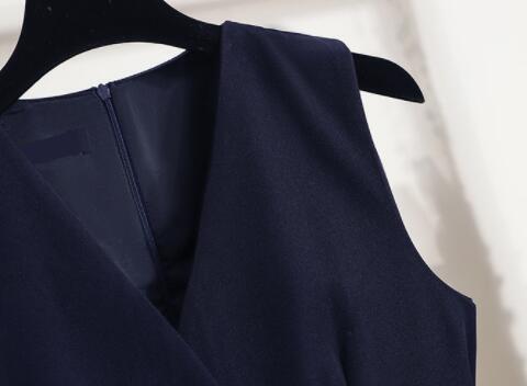  人気品事務服 ワンピース レディース ベストワンピース 制服 仕事服 ジャンパースカート ポケット付き セットアップ ネイビー2XLの画像5