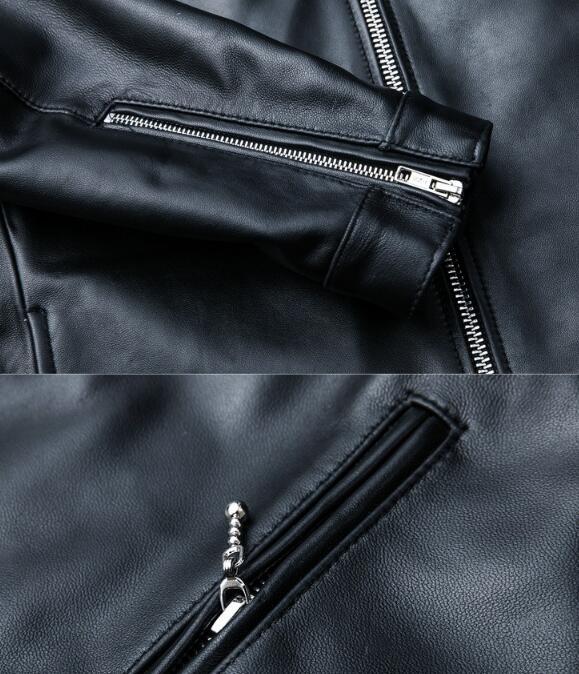 人気品高品質シープスキン スタンドカラー シングルライダース レザージャケット ブラック サイズ イタリアンレザー ラム 羊革_画像6