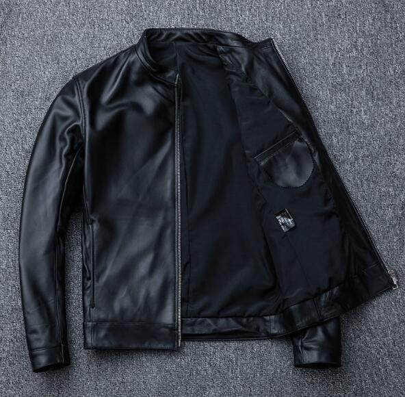 人気品高品質シープスキン スタンドカラー シングルライダース レザージャケット ブラック サイズ イタリアンレザー ラム 羊革_画像2