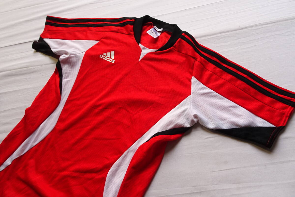 adidas/アディダス/半袖Tシャツ/速乾性/黒3本ラインテープ/白・黒切替配色/スポーツ/赤/レッド/Sサイズ(10/6R7)_画像6