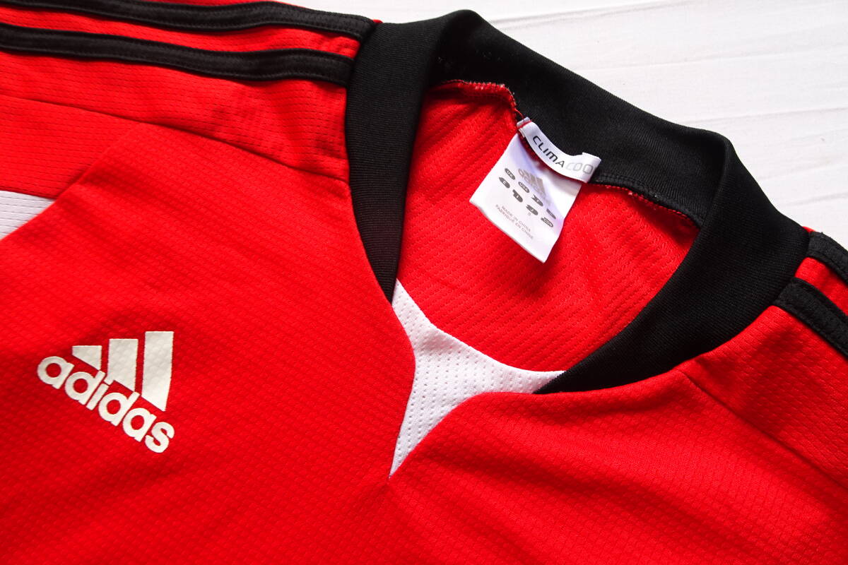 adidas/アディダス/半袖Tシャツ/速乾性/黒3本ラインテープ/白・黒切替配色/スポーツ/赤/レッド/Sサイズ(10/6R7)_画像5