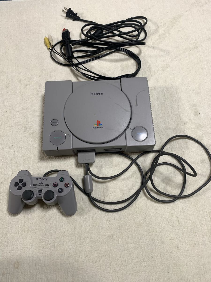 SONY プレイステーション PS1 SCPH-7000 本体 メモリーカード ソフト セット 中古 _画像1