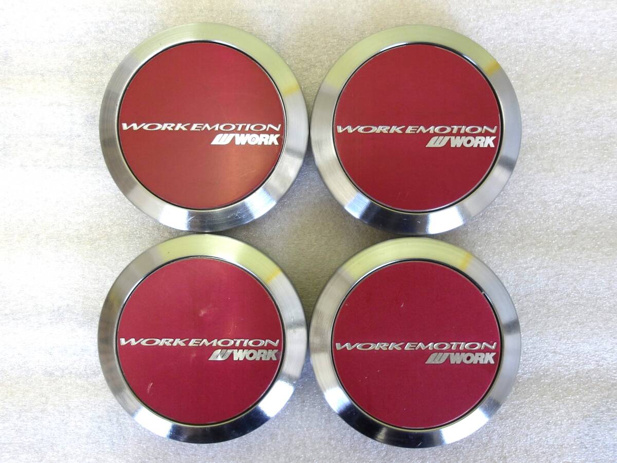H2833 中古 4個 ワーク WORK EMOTION センターキャップ FLAT TYPE レッド エモーション_画像1