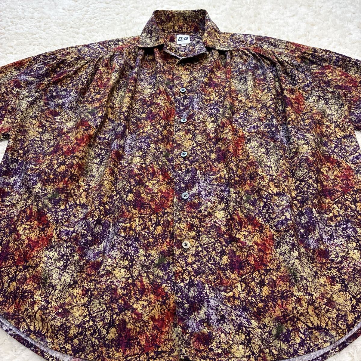 美品USA製 AiE ペインターシャツ Painter Shirt Marble Batik Print マーブルバティック総柄 M NEPENTHES エンジニアードガーメンツ_画像2