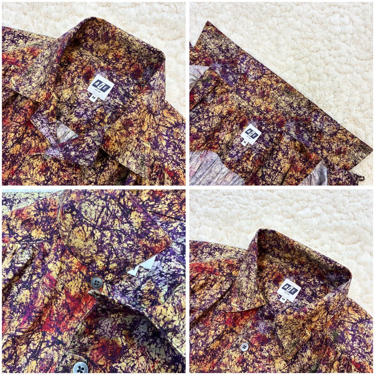 美品USA製 AiE ペインターシャツ Painter Shirt Marble Batik Print マーブルバティック総柄 M NEPENTHES エンジニアードガーメンツ_画像6