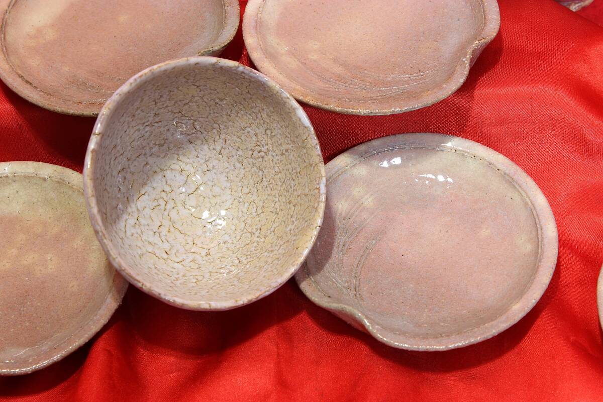10.12.16 萩焼　向付　小皿　湯のみ　茶碗　鬼萩　５点セット　売り切り　お買い得_画像3