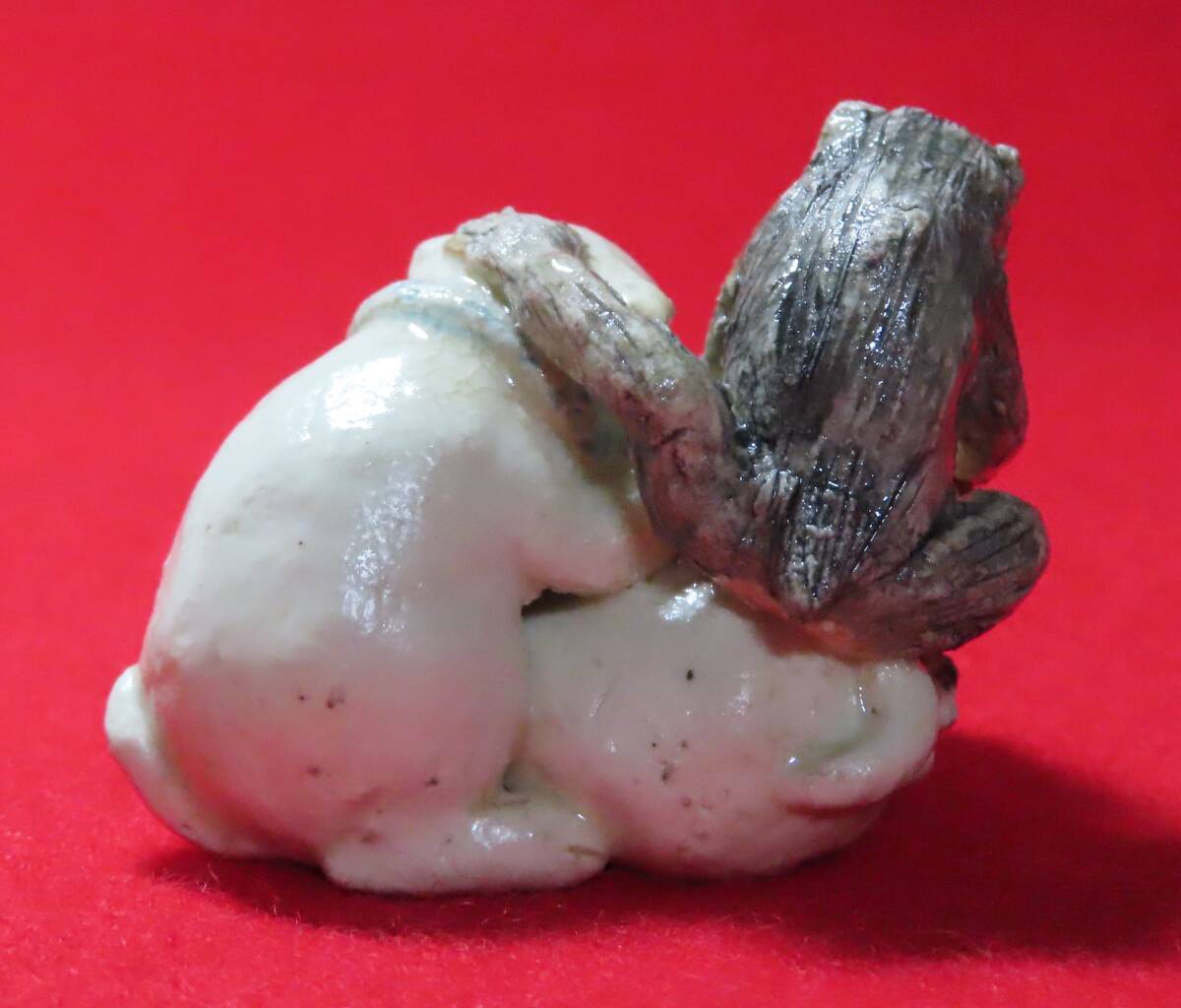 相場るい児　『髑髏と猿と犬　根付』　共箱／陶芸　根付　髑髏　猿　犬　鼠　_画像7