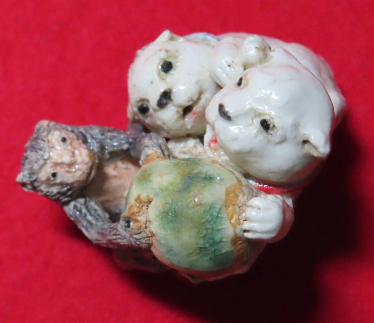相場るい児　『髑髏と猿と犬　根付』　共箱／陶芸　根付　髑髏　猿　犬　鼠　_画像3