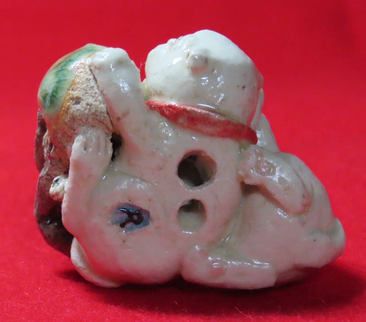 相場るい児　『髑髏と猿と犬　根付』　共箱／陶芸　根付　髑髏　猿　犬　鼠　_画像8