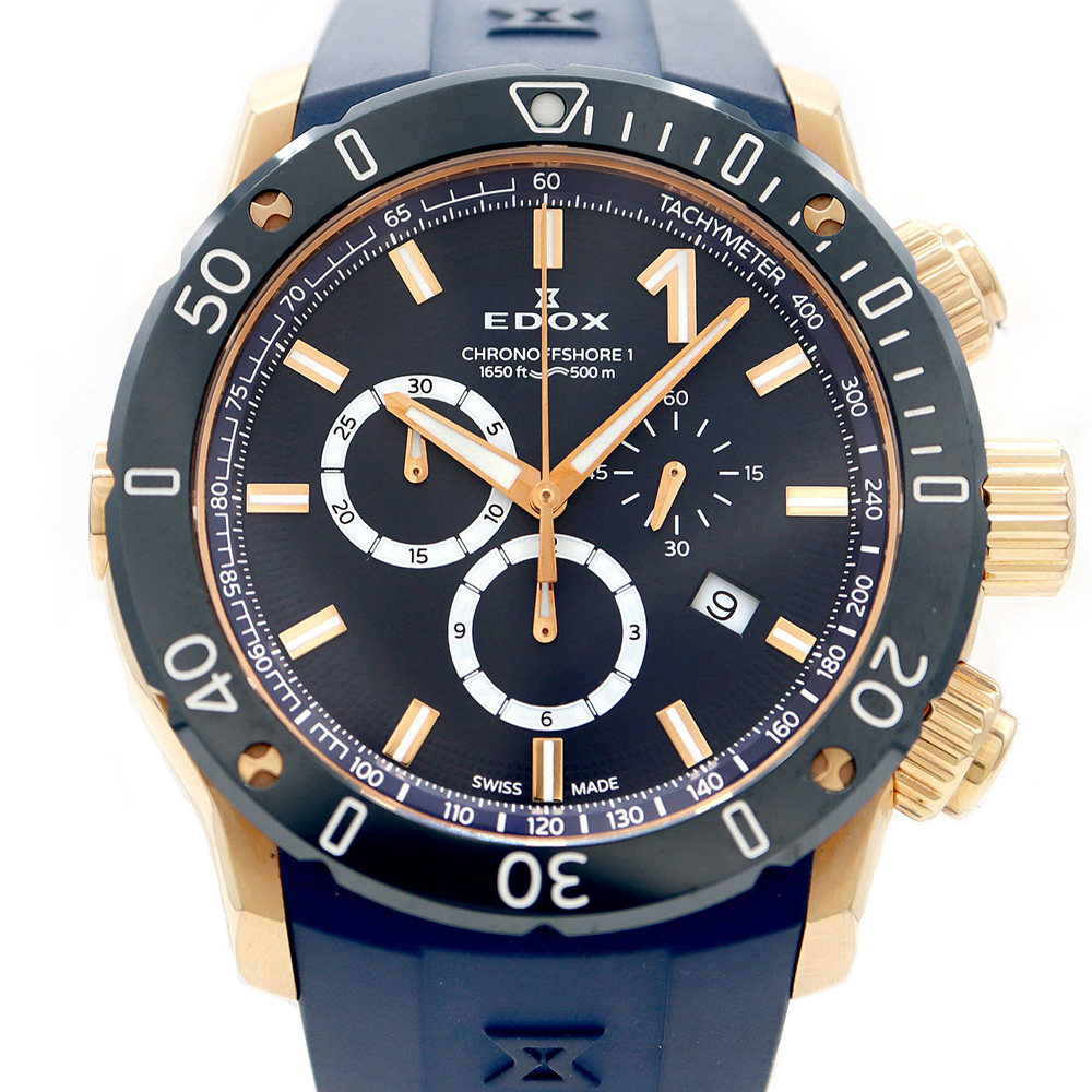 電池交換済 EDOX エドックス クロノオフショア1 10221-37RBU3-BUIR3 デイト クロノグラフ PGP セラミック メンズ クォーツ_画像1