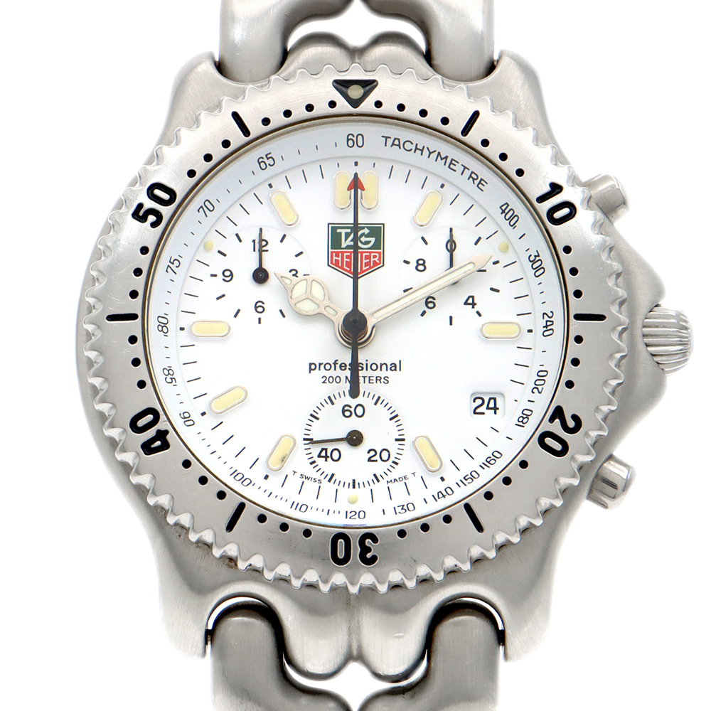 電池交換済 TAG Heuer タグホイヤー S/el セル プロフェッショナル CG1112 デイト 200m防水 白 ホワイト メンズ クォーツ_画像1