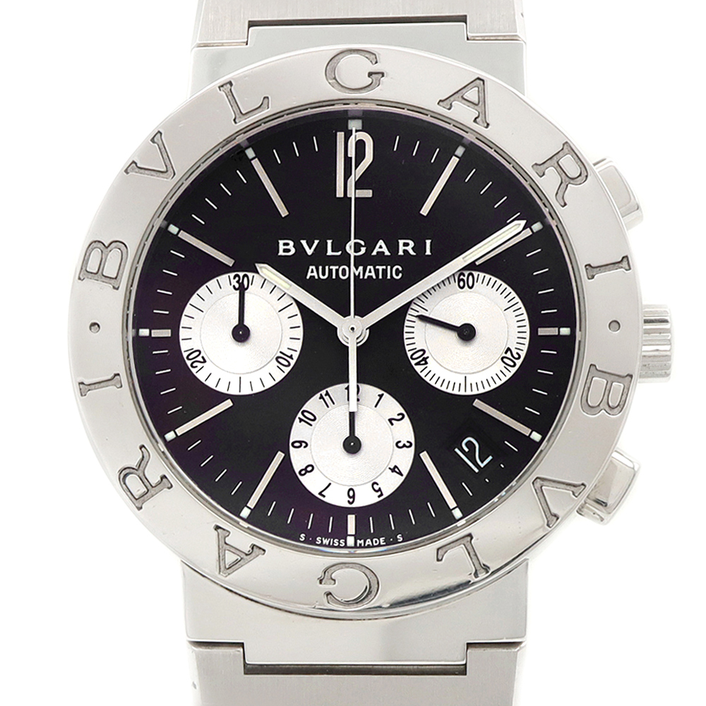 内部点検済 BVLGARI ブルガリ ブルガリブルガリ クロノグラフ BB38SSCH デイト 30m防水 黒 ブラック SS メンズ 自動巻き_画像1