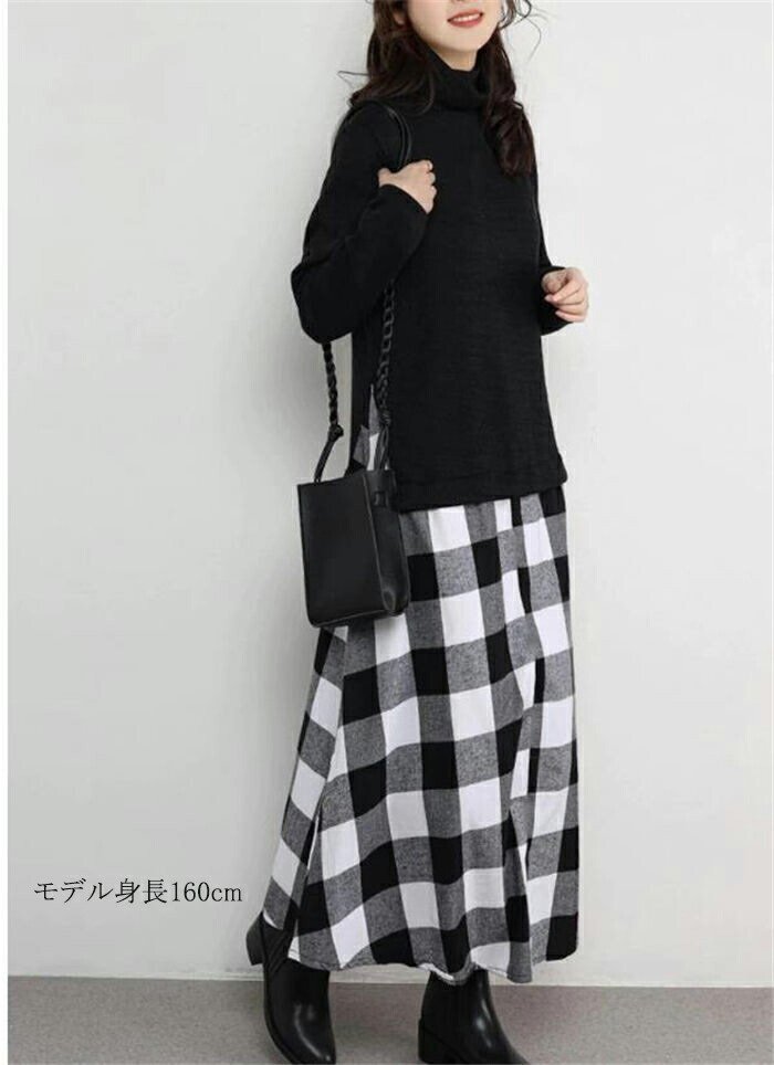 秋冬 ロングワンピース ニットワンピース ドッキングワンピース ワンピース レディース 異素材 切り替え タートル☆1点_画像5