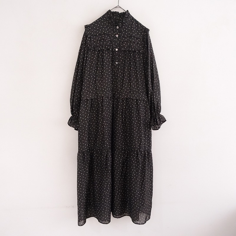 【定価3.5万】クロス＆クロスCloth&Cross*コーヒービーンズプリント タックフリルロングドレス*2ワンピース(33-2412-108)【40A52】