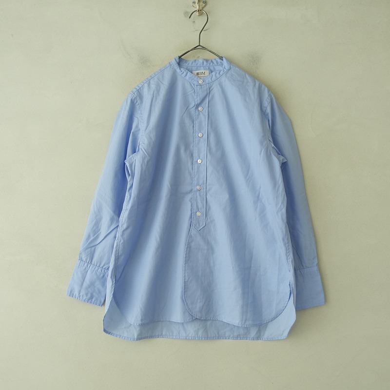 ブリティッシュメイド BRITISH MADE *コットンバンドカラー長袖シャツ*36ブラウス綿トップスライトブルー(1-2509-292)【80J52】_画像1