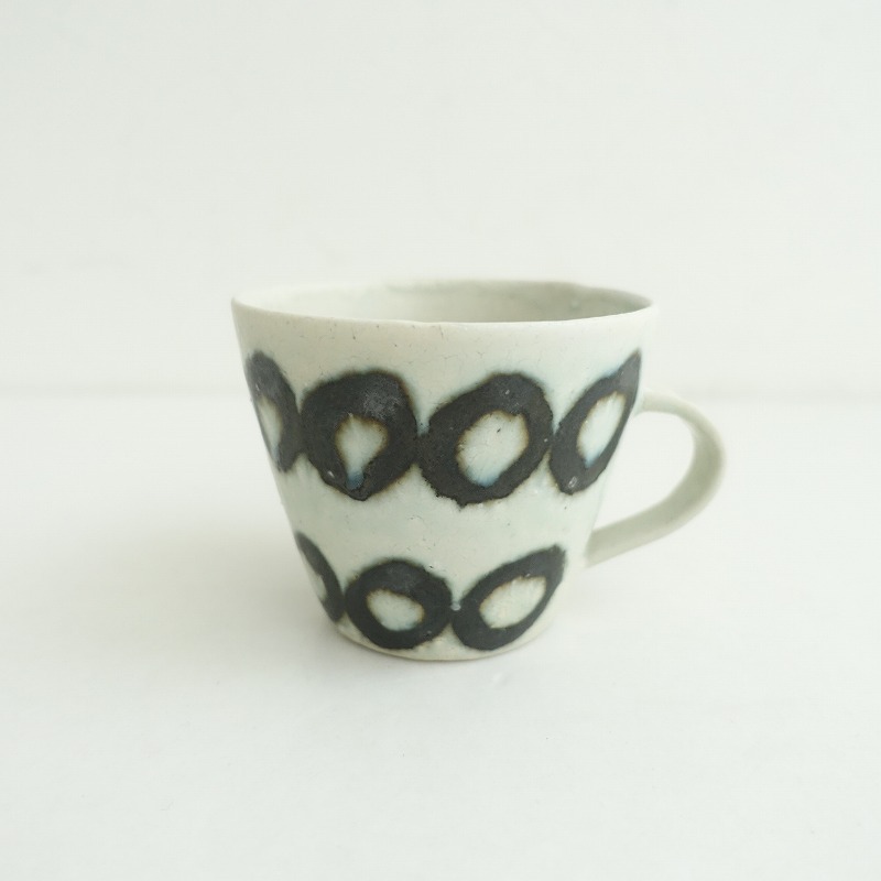 【美品】楠田純子 *墨絵カップ ドット*食器コップカップ作家【陶器】(wa87-2509-38)【41J52】_画像1