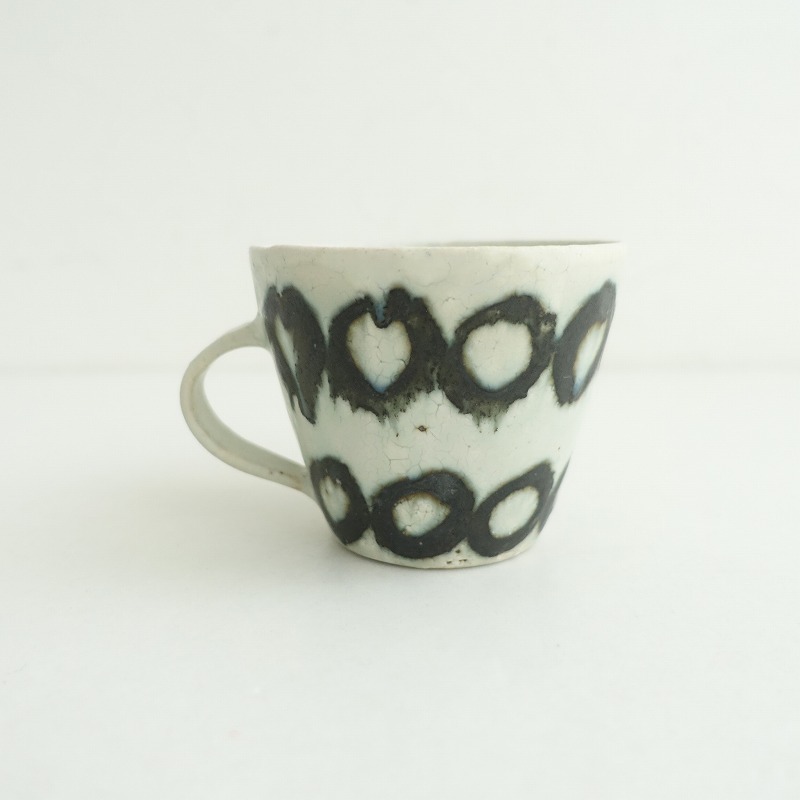 【美品】楠田純子 *墨絵カップ ドット*食器コップカップ作家【陶器】(wa87-2509-38)【41J52】_画像3