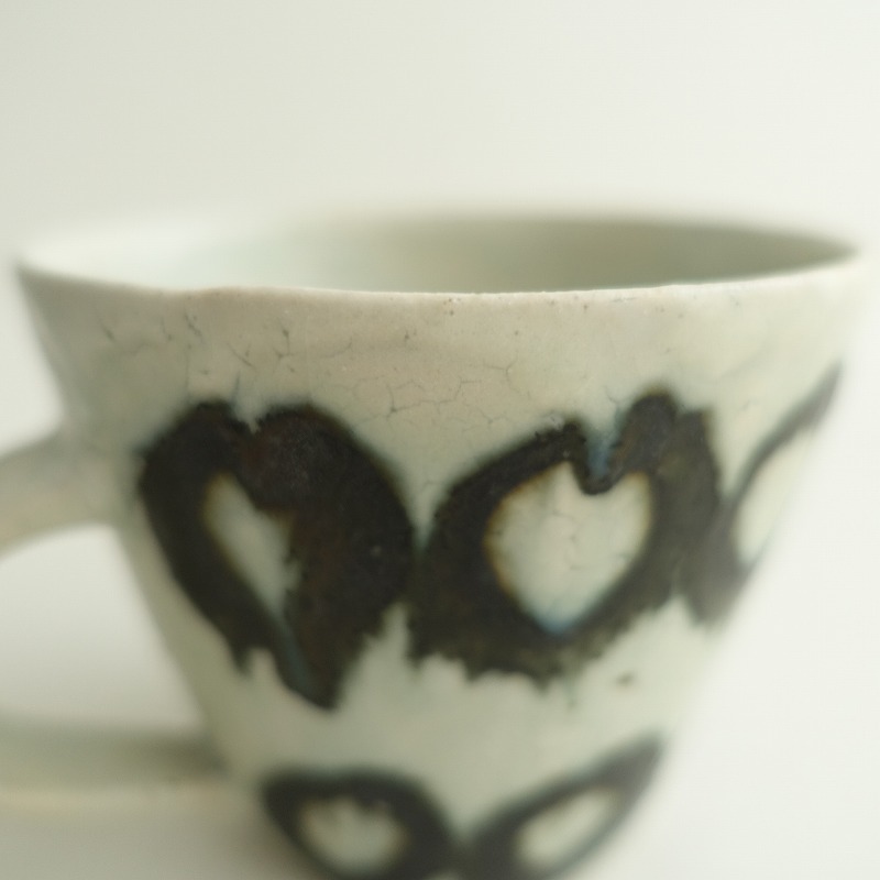 【美品】楠田純子 *墨絵カップ ドット*食器コップカップ作家【陶器】(wa87-2509-38)【41J52】_画像8