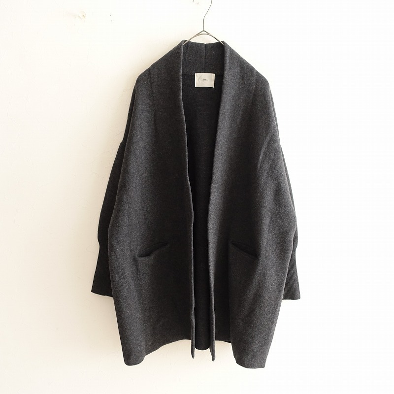 イエナ IENA *ウールカシミヤ羽織ニットカーディガン*チャコールグレー上著ダブルフェイス(25-2509-553)【81J52】