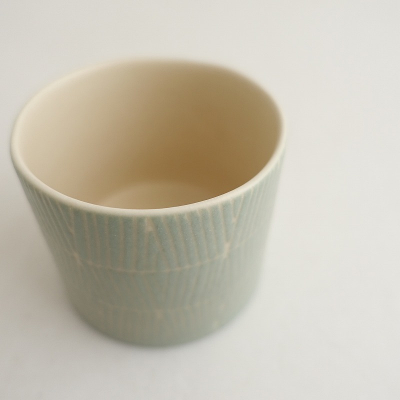 【美品】吉村和美 *線刻 フリーカップ*食器コップキッチン作家グリーン【陶器】(wa23-2509-77)【81J52】_画像4