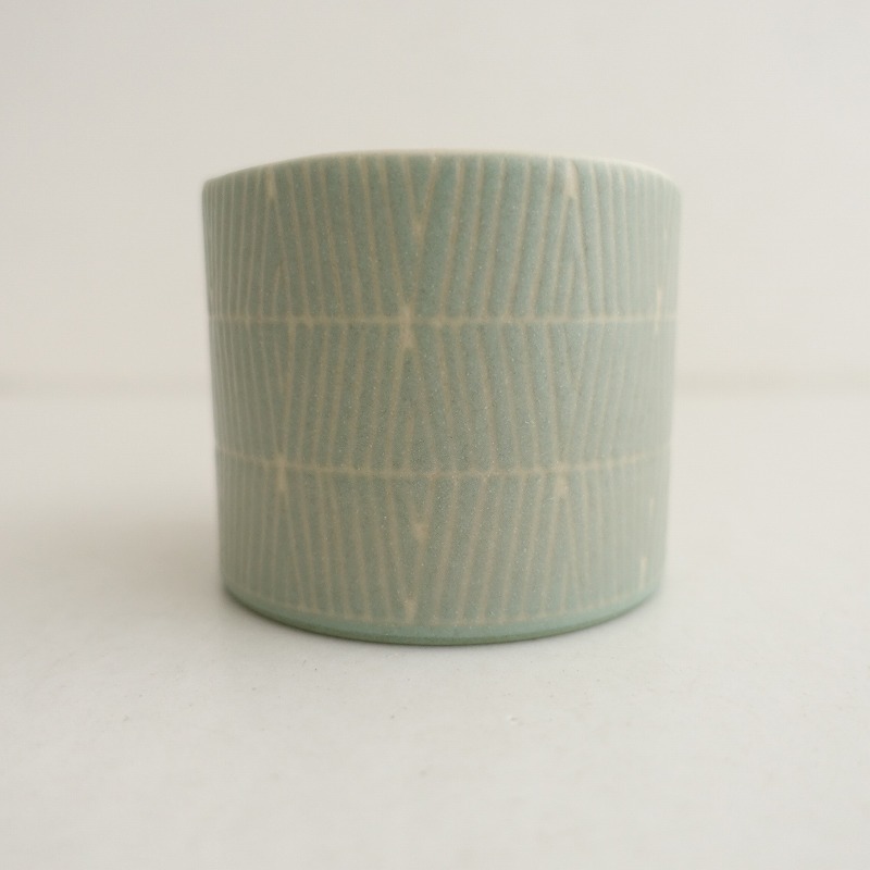 【美品】吉村和美 *線刻 フリーカップ*食器コップキッチン作家グリーン【陶器】(wa23-2509-77)【81J52】_画像5