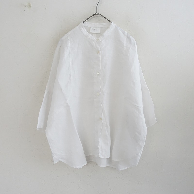【2025SS/定価1.7万】ユニ yuni IS LIKE A FLOWER TO ME.*60/1リネンワイドシャツブラウス*Fバンドカラー白(2-2509-441)【22J52】_画像1