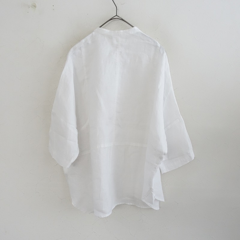 【2025SS/定価1.7万】ユニ yuni IS LIKE A FLOWER TO ME.*60/1リネンワイドシャツブラウス*Fバンドカラー白(2-2509-441)【22J52】_画像2