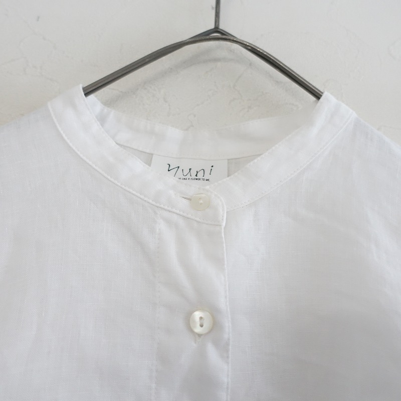 【2025SS/定価1.7万】ユニ yuni IS LIKE A FLOWER TO ME.*60/1リネンワイドシャツブラウス*Fバンドカラー白(2-2509-441)【22J52】_画像6