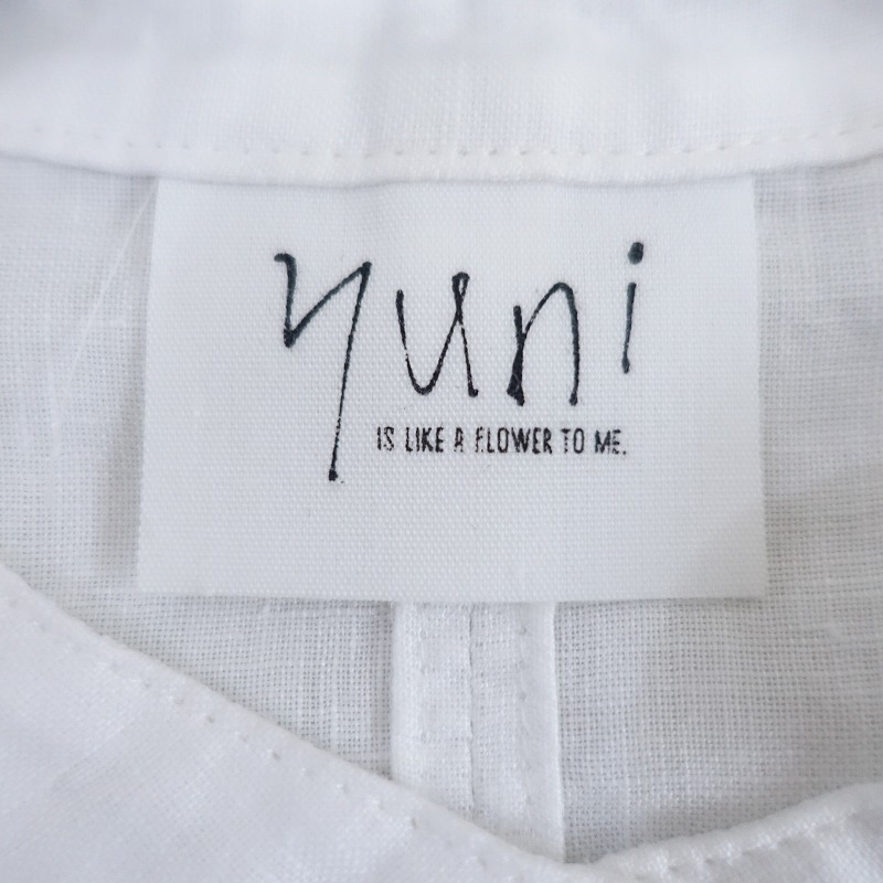 【2025SS/定価1.7万】ユニ yuni IS LIKE A FLOWER TO ME.*60/1リネンワイドシャツブラウス*Fバンドカラー白(2-2509-441)【22J52】_画像8