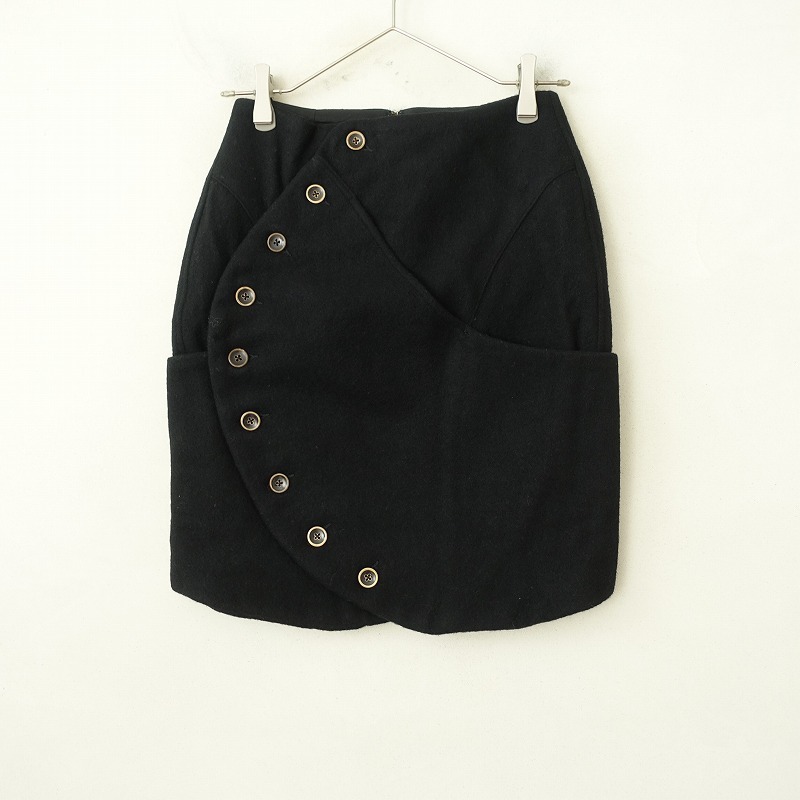 キャピタル KAPITAL *スカート*0/XS毛ウール混ブラック黒ボタン付きラップ巻きタイトミニ起毛(sk25-2510-12)【52J52】_画像1