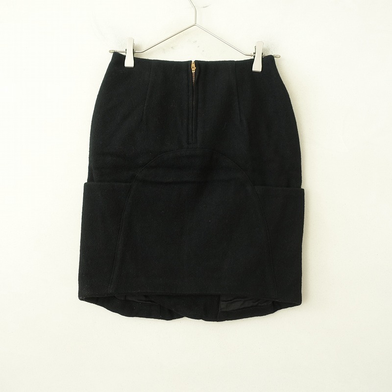 キャピタル KAPITAL *スカート*0/XS毛ウール混ブラック黒ボタン付きラップ巻きタイトミニ起毛(sk25-2510-12)【52J52】_画像2