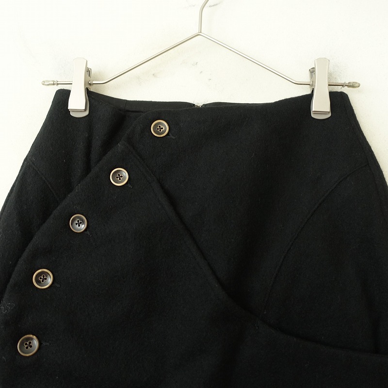 キャピタル KAPITAL *スカート*0/XS毛ウール混ブラック黒ボタン付きラップ巻きタイトミニ起毛(sk25-2510-12)【52J52】_画像3