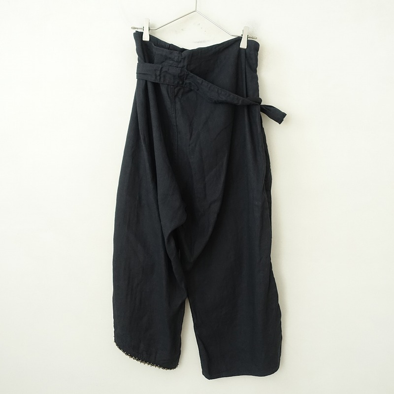 キャピタル KAPITAL *ビーズ装飾パンツ*1/Sリネンコットン麻綿ヘリンボーン織ブラック黒ラップ風(25-2510-9)【52J52】_画像2