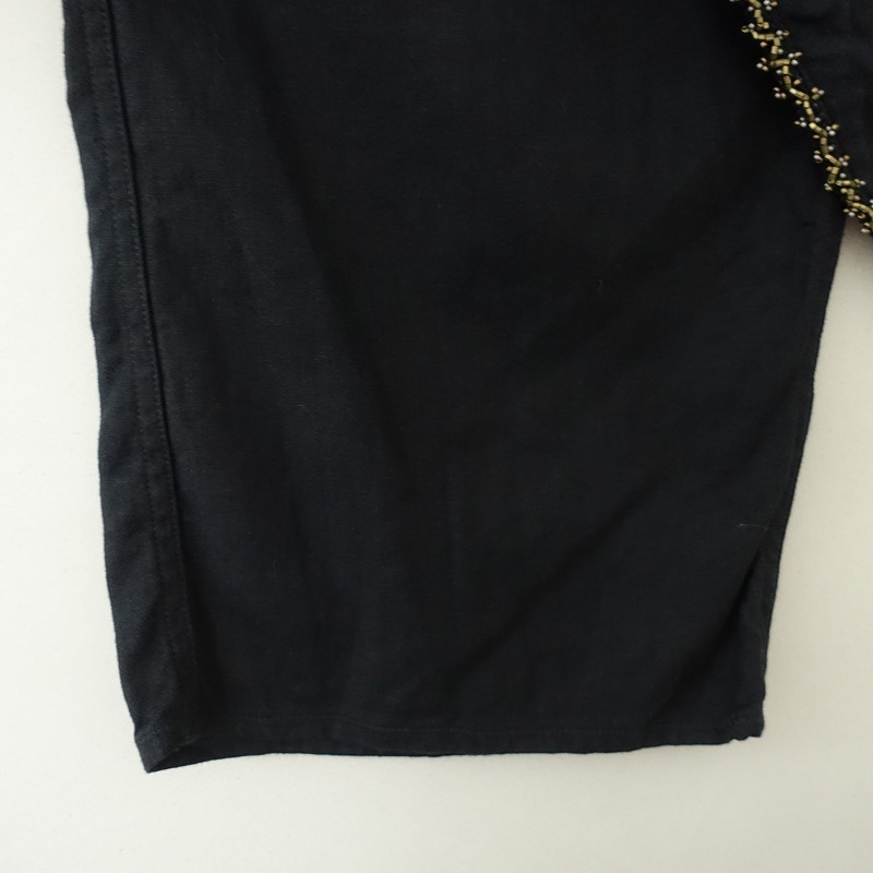 キャピタル KAPITAL *ビーズ装飾パンツ*1/Sリネンコットン麻綿ヘリンボーン織ブラック黒ラップ風(25-2510-9)【52J52】_画像5