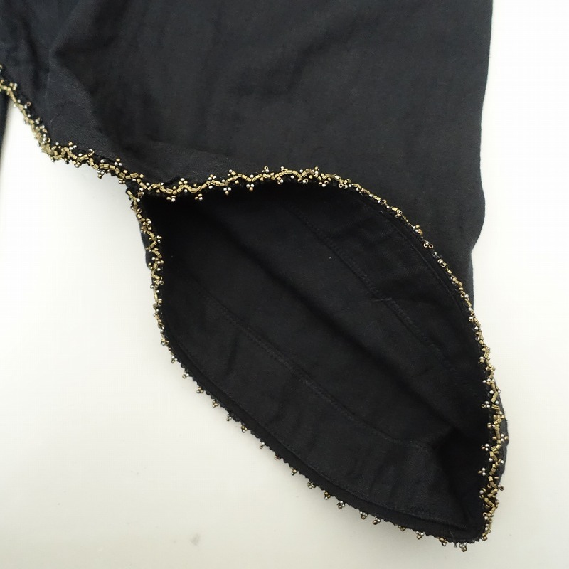 キャピタル KAPITAL *ビーズ装飾パンツ*1/Sリネンコットン麻綿ヘリンボーン織ブラック黒ラップ風(25-2510-9)【52J52】_画像6