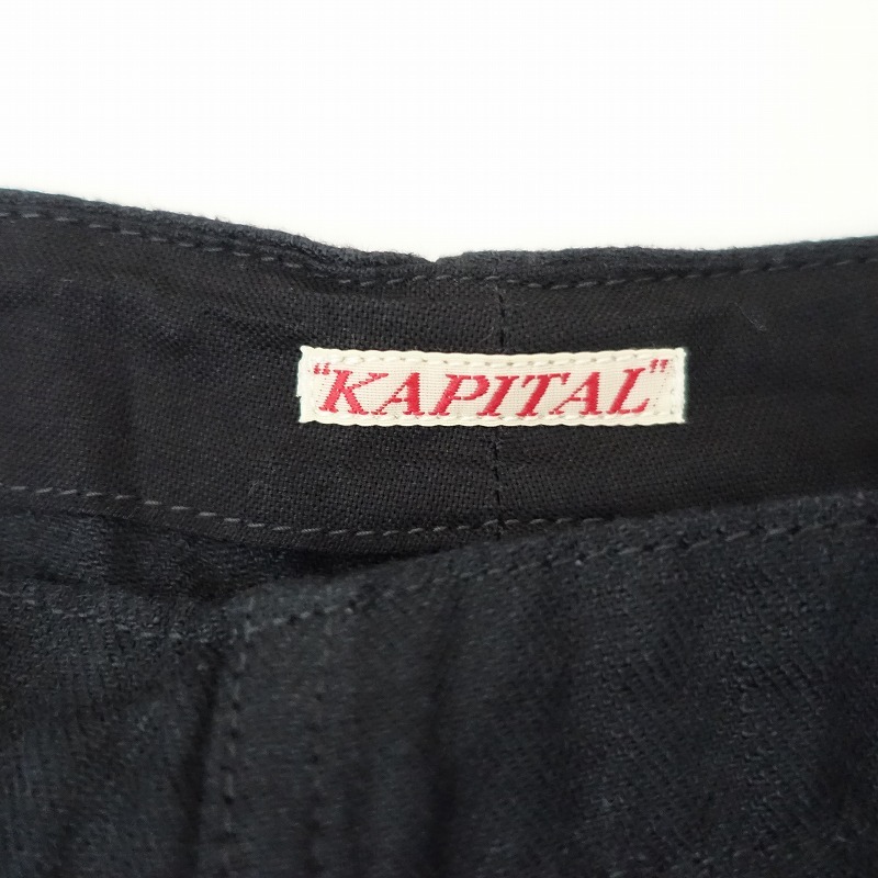 キャピタル KAPITAL *ビーズ装飾パンツ*1/Sリネンコットン麻綿ヘリンボーン織ブラック黒ラップ風(25-2510-9)【52J52】_画像9