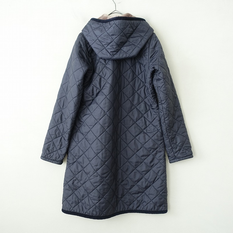 ラベンハム LAVENHAM *フーデッドキルティングコート*38ジャケット中綿アウターフードシングル紺ネイビー(jk1-2509-586)【82J52】_画像2