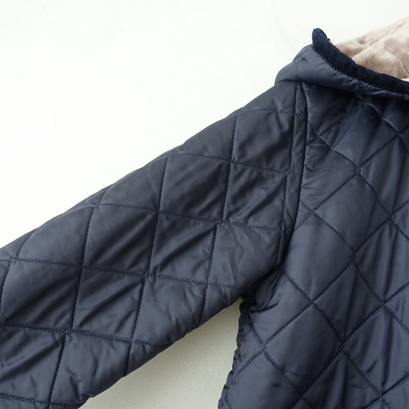ラベンハム LAVENHAM *フーデッドキルティングコート*38ジャケット中綿アウターフードシングル紺ネイビー(jk1-2509-586)【82J52】_画像3