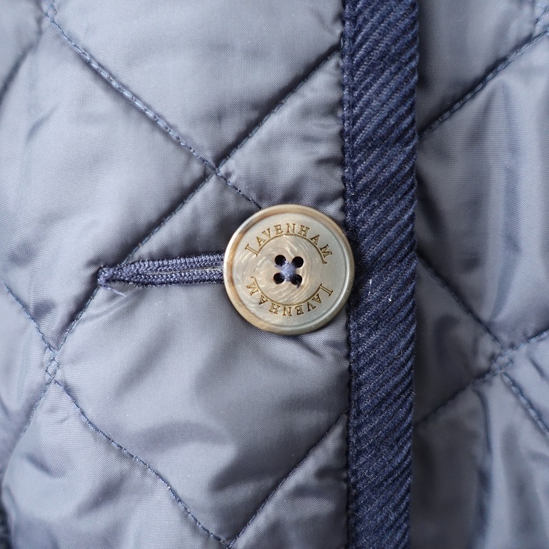 ラベンハム LAVENHAM *フーデッドキルティングコート*38ジャケット中綿アウターフードシングル紺ネイビー(jk1-2509-586)【82J52】_画像6