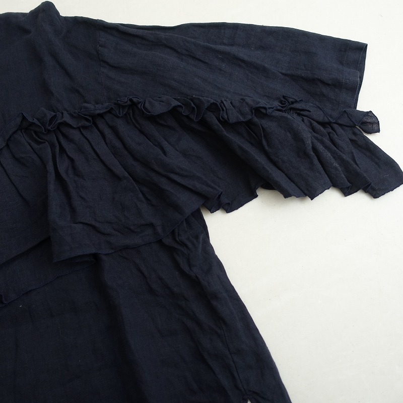 【2025SS/定価2.2万】ジャーナルスタンダード ラックス *フレンチリネンキャンバスフリルプルブラウス*紺色(2-2510-158)【03J52】_画像7