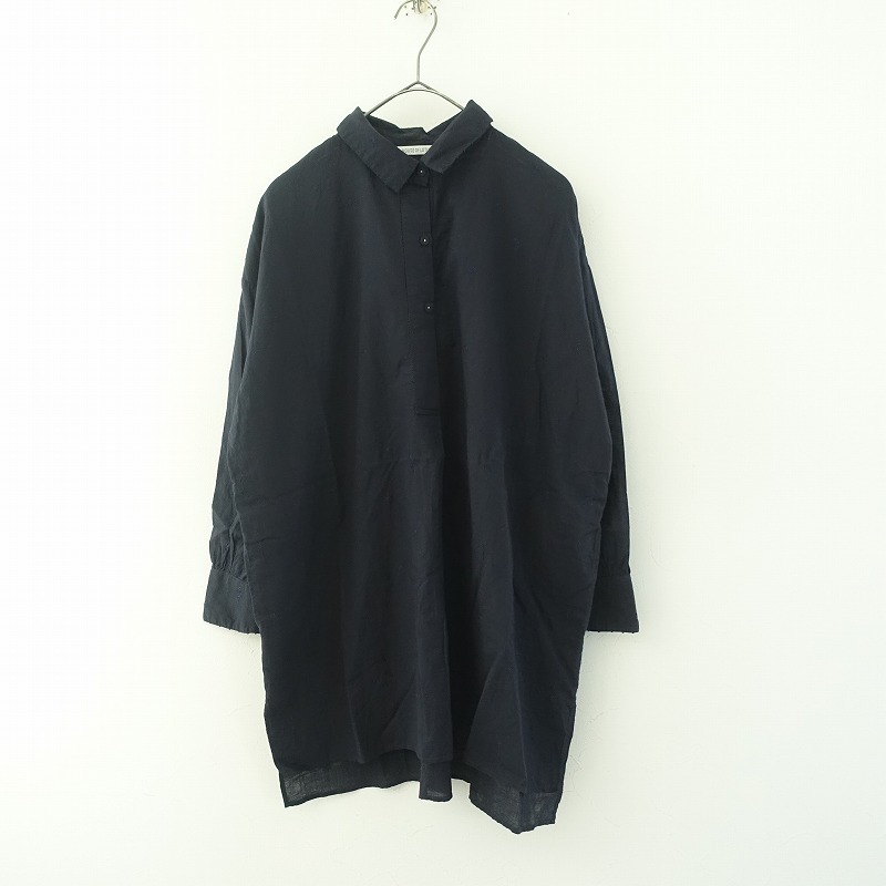 ハウスオブロータス HOUSE OF LOTUS *ヤシの木刺しゅうコットンシャツチュニック*Mネイビーシームポケット(2-2510-118)【03J52】_画像1