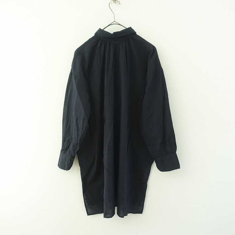 ハウスオブロータス HOUSE OF LOTUS *ヤシの木刺しゅうコットンシャツチュニック*Mネイビーシームポケット(2-2510-118)【03J52】_画像2
