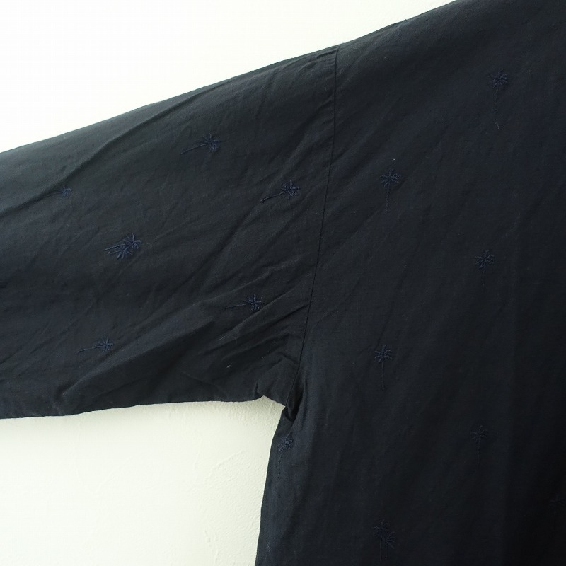 ハウスオブロータス HOUSE OF LOTUS *ヤシの木刺しゅうコットンシャツチュニック*Mネイビーシームポケット(2-2510-118)【03J52】_画像3