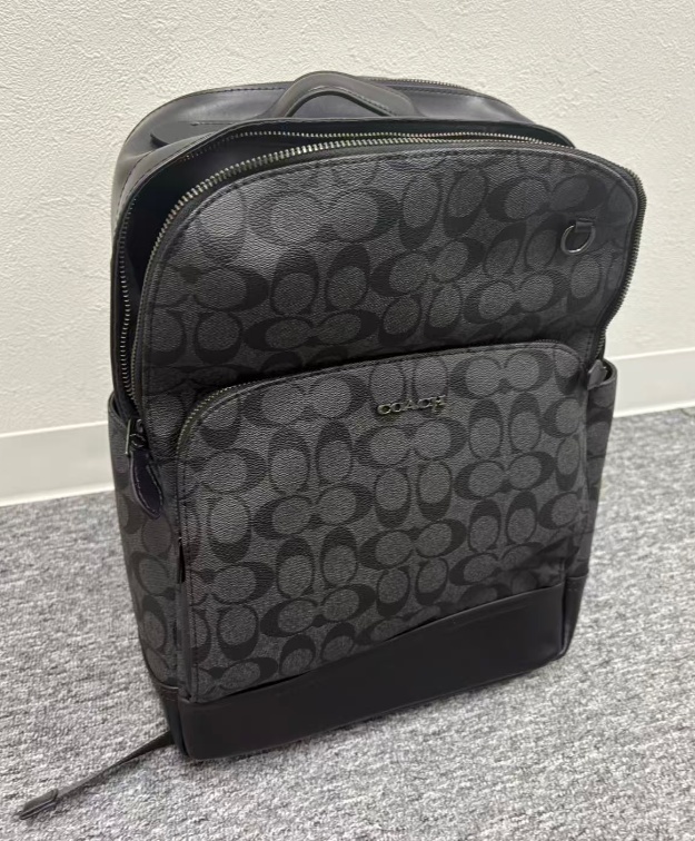 【中古】 COACH コーチ ■バックパック リュック ビジネスバッグ 大容量 メンズ レザー ブラック_画像1