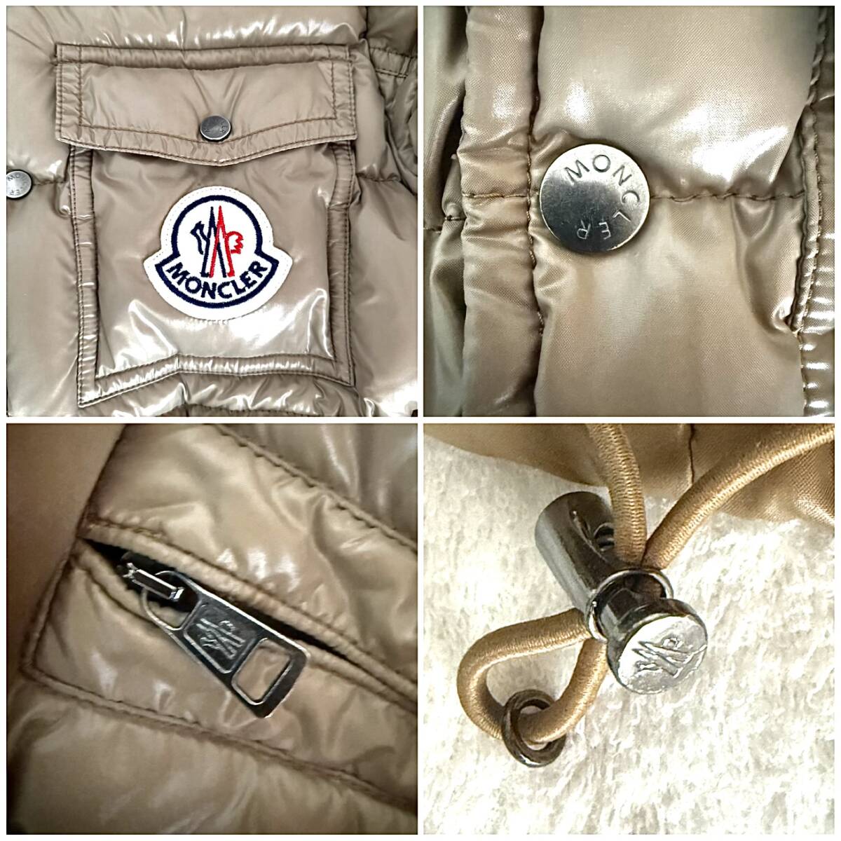 真冬の王者 大きいサイズ MONCLER モンクレール ダウンジャケット ダウン デカワッペン ワッペン ロゴ フード付 取外可 3 XL ベージュ_画像6