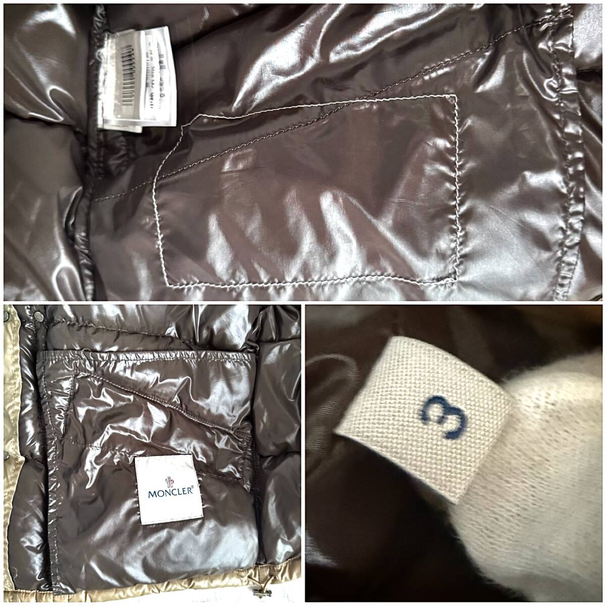 真冬の王者 大きいサイズ MONCLER モンクレール ダウンジャケット ダウン デカワッペン ワッペン ロゴ フード付 取外可 3 XL ベージュ_画像9
